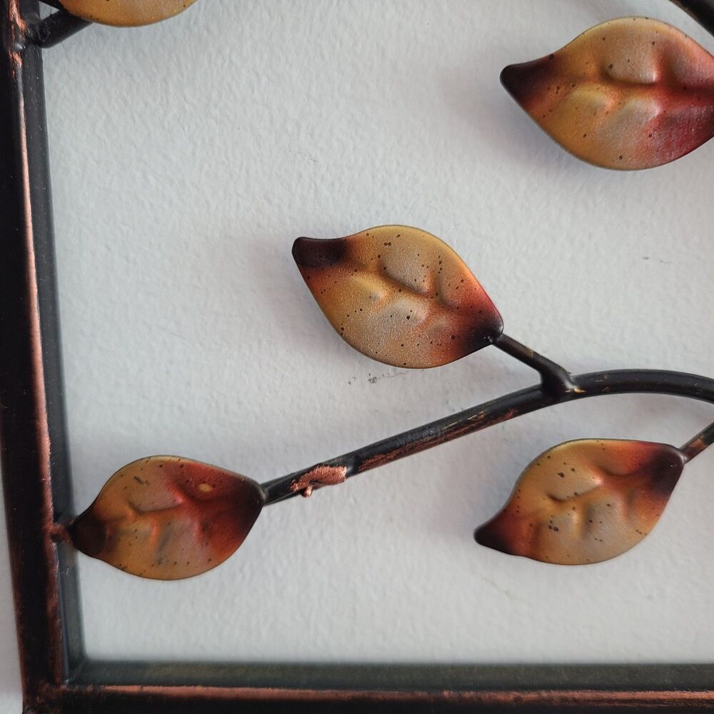 Vintage Metal Art Panel Wall Hanging Leaf And Branch Design Bronze And Gold Tone - Picture 9 of 10